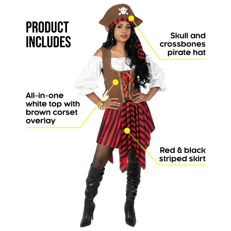 fun shack Women's Pirate Costume - Adult Pirate Wench Outfit for Halloween, Dress Up, Themed Parties, Cosplay, Large - Image 2